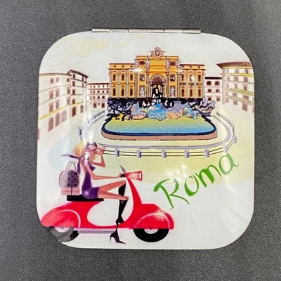 Roma Italy Compact Mirror  Trevi Fountain Scooter Girl - Free Shipping - Image 1 of 4