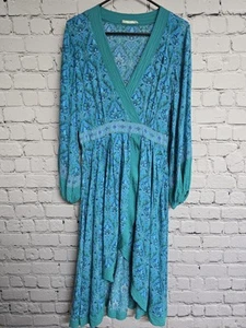 Spell & The Gypsy Midi Dress Womens L Boho Whimsical Flowy Emerald Jewel Soiree - Picture 1 of 15