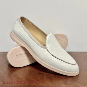 Zapatos de cuero blanco para hombre verano cuero de vaca informales transpirables sin cordones mocasines zapatos - Imagen 1 de 26