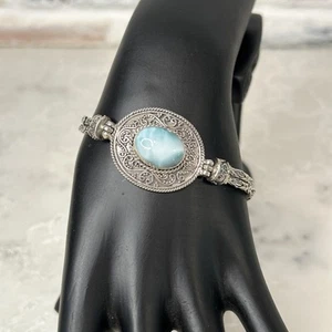 Pulsera de plata de ley 925 azul estilo Larimar Bali cierre de palanca - Imagen 1 de 10