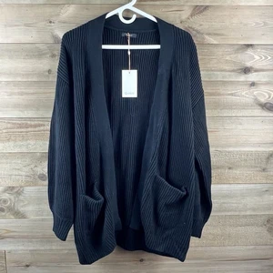 Quince Damen Pullover Cardigan Oversize vorne offen gerippt Taschen schwarz Large - Bild 1 von 7