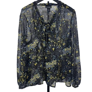 Lane Bryant durchsichtig Blumen Tie Neck Bluse Top Plus Größe 14/16 Langarm - Bild 1 von 12