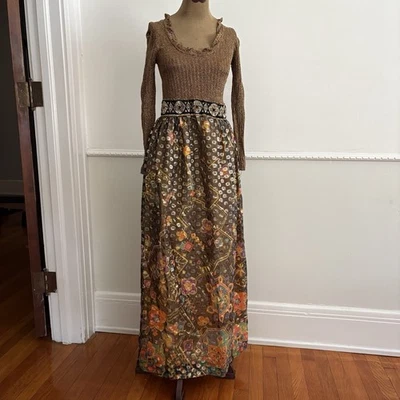 Vintage 1970s Hippie Dress Gold Accents As Is Polyester Nylon - Image 1 of 4