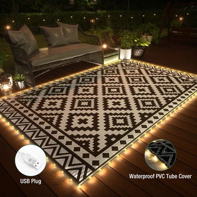 Alfombra de exterior HAUSHOF 5X8' impermeable tira de luz LED reversible alfombra de patio exterior Foto 1 de 4