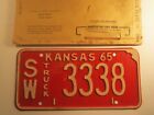 *Unused* License Plate Truck Tag 1965 Kansas Sw 3338 Seward County [Z270a]