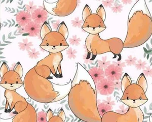 Lindos zorros y flores para bebés animales con impresión digital 100 % algodón tela artesanal para niños Primera calidad - Imagen 1 de 1