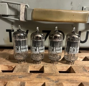1957 Matched Quad RCA 12AU7A ECC82 Vacuum Tubes Tall Black Plates Square Getters - Picture 1 of 5