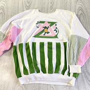 Vintage Delta Zeta DZ Sweatshirt Size L Turtle Rose Distressed Light Staining - Picture 1 of 6