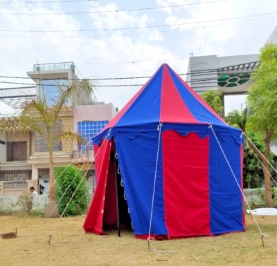 VENTA FIN DE SEMANA Pabellón Redondo Medieval 3m Azul Rojo Impermeable Tienda de Campaña Venta Foto 1 de 4