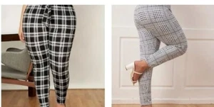2 Paar karierte Leggings schwarz-weiß Größe 1x Größe 16 - Bild 1 von 6