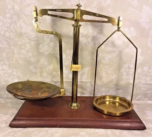 Antique Brass Balance Scale Mounted on Wood Base Saddles are with the Scale! 1Lb - Picture 1 of 12