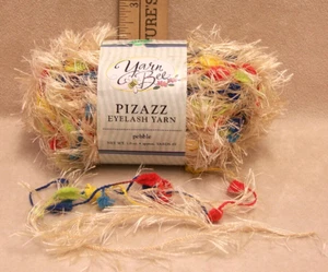 Yarn Bee Pizazz Eyelash Pebble Cream w/ Blue Green Yellow Red Polyester 49 Yards - Picture 1 of 2