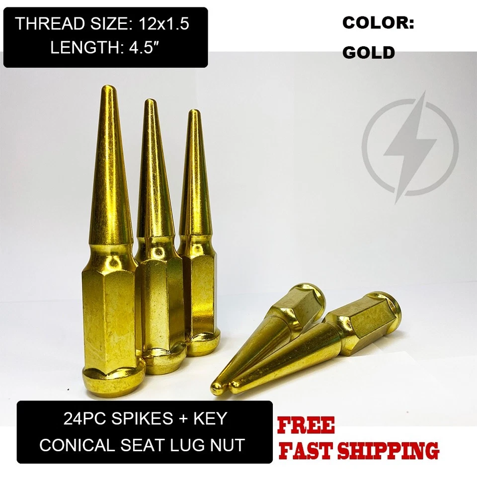 FIT PONTIAC MONTANA 1999-09 4.5'' SPIKE LUG NUTS CONICAL SEAT 12x1.5 GOLD 24PC - Image 1 of 4