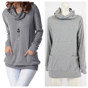Leo Rosi Cassie Pullover Button Detail Sweatshirt with Pockets - Gray - SMALL - Bild 1 von 9
