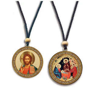 Christ Blessing and Nativity - Gold Foil Icon Reversible Car Room Icon Ornament - Picture 1 of 3