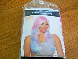 Way to Celebrate Halloween Ombre Layered Wig Adult One Size Ages 14+ Pink/Blue - Picture 1 of 4