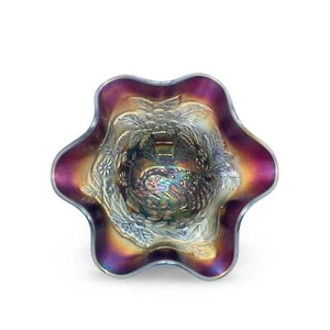 Peacock & Urn 6" Black Amethyst Carnival Glass Bowl - Picture 1 of 8