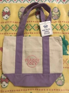 New! Trader Joe's Mini Pastel Canvas Tote Bag in Lavender / Purple - Picture 1 of 1