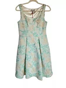 Nuevo con etiquetas Vestido Eva Franco Brocado Azul Claro y Dorado Talla 8 Ajuste y Acampanado - Imagen 1 de 6