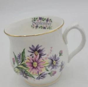 Fine Bone China Vintage Monthly Flower Mug September Michaelmas Daisy,Gold Trim - Picture 1 of 8