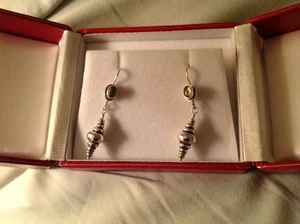 sterling , peridot drop earrings , french wires in cute red box - Picture 1 of 5