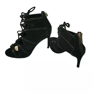 KARL LAGERFELD Paris Designer Caine Caine nero scamosciato stringato tacco 4" 8m sexy - Foto 1 di 9