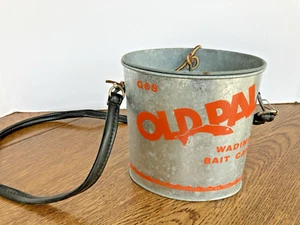VINTAGE OLD PAL G6S Woodstream Galvanized Wading Bait Can w/ Strap & Insert NICE - Picture 1 of 16