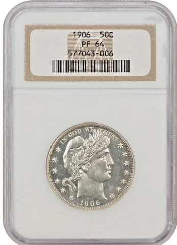 1906 BARBER 50c NGC PF 64 IN OLD PREPRONG NGC HOLDER CHOICE BRILLIANT PROOF Cover