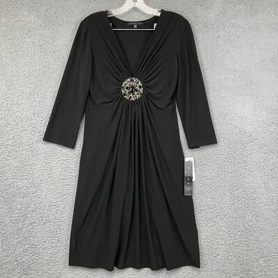 Nuevo Vestido para Mujer Tiana B Talla M Negro Manga 3/4 Cuello en V Midi Retorcido Foto 1 de 4