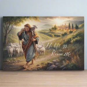 "He Left 99 To Rescue Me" Gallery Wrapped Christian Wall Art Canvas, Christian - Picture 1 of 29