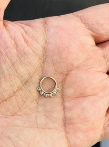 Hinged Septum Clicker Daith Hoop with 6 Natural Diamonds 14k Gold Tragus Rook - Picture 1 of 3