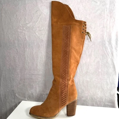 Womens Leather Knee High Heel Boots Brown US Size 8.5 Lace up western Rodeo - Image 1 of 4