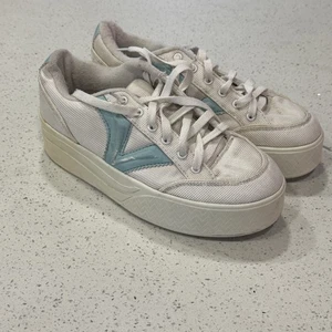 Vintage Vans Platform White Baby Blue Shoes 8 Women 90s - Picture 1 of 10