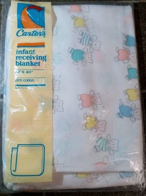 Manta de recepción vintage Carter's Bears 32" x 40" bebé bebé bebé EE. UU. NUEVA Foto 1 de 4