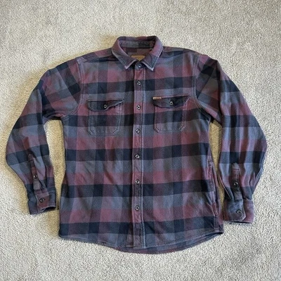 Camisa Orvis Big Bear Para Hombres M Púrpura Negra A Cuadros Franela Pesada Abotonada Foto 1 de 4