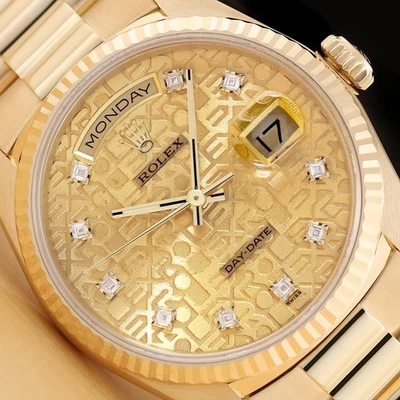 ROLEX MENS DAY-DATE 18238 FACTORY DIAMOND JUBILEE DIAL 18K GOLD PRESIDENT WATCH - Image 1 of 4