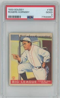 Goudey Rogers Hornsby 1933 novato graduado PSA 2 RC #188 Foto 1 de 2