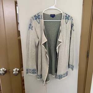 Pendleton Women’s Medium Cream Aztec Print Linen Blend Wrap Cardigan Sweater - Picture 1 of 8