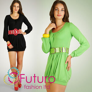  Trendy & Sexy Mini Dress Tunic Style Scoop Neck Long Sleeve Size 8-12  6002