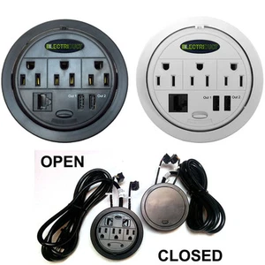 Power Tap Flip-Top Hidden Power Centers - AC Outlets, RJ45, USB - Black, White - Picture 1 of 7