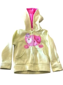 Girl's Lime Green Pink Kitty Cat Hoodie Hooded Zip Up Sweatshirt Jacket Size 6T - Picture 1 of 4