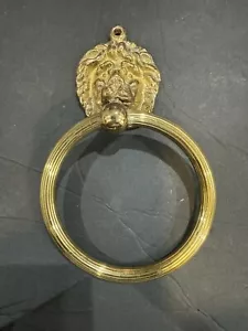 Vtg Brass Tone Lion Head Towel Ring, Hollywood Regency - Picture 1 of 6