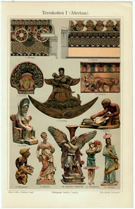 Antike Terrakotta - Original Chromolithographie von Meyers von 1909. Antike Keramik - Bild 1 von 3