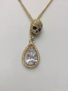 $45 Betsey Johnson All That Glitters Zirconia Skull Teardrop Necklace w41 - Picture 1 of 9