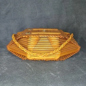 Vintage wood popsicle sticks purse basket hinged lid gypsy boho handbag  - Picture 1 of 6