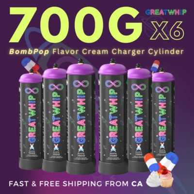 Whipped Cream Charger 700g X 6 Tanks Cylinder GreatWhip Ultra Bomb Pop Flavor US