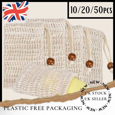THREE BEARS EMPORIUM 50 or 20 Bulk Natural Sisal Soap Bags Exfoliating Soap Saver Pouch Plastic Free