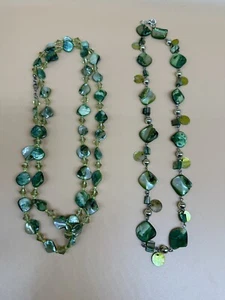Set Of Two Boho Green Color Mother Pearl Necklace - Picture 1 of 4