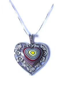 Collana cuore agata Fordite Detroit 20" piccola delicata FH233 - Foto 1 di 1