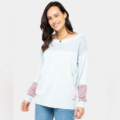 Suéter Peace Love World Mujer Grande Azul Love Unites Rayas Algodón Náutico Foto 1 de 4